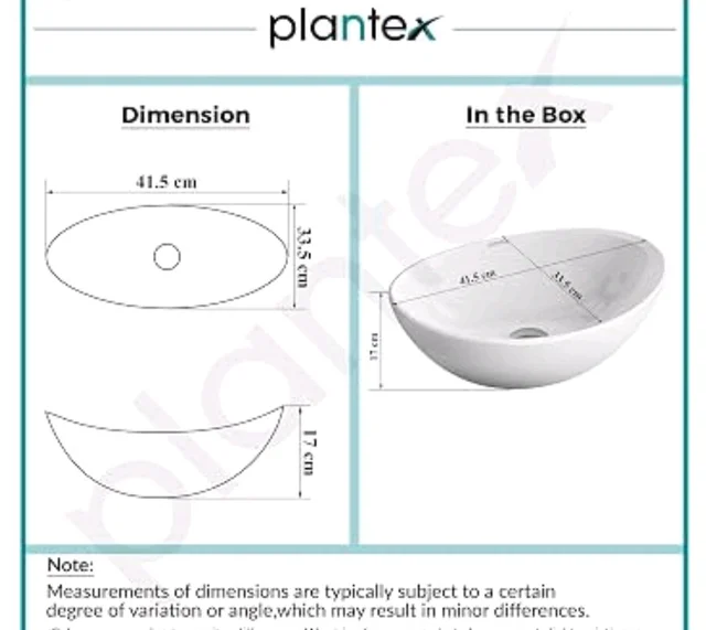 Plantex Ceramic Table Top Oval Wash Basin for Bathroom/Countertop Bathroom Sink/Bathroom Basin with 10 Years Glaze Warranty by Plantex (White - 16.5 x 13.5 x 7 Inch)