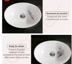 Plantex Ceramic Table Top Oval Wash Basin for Bathroom/Countertop Bathroom Sink/Bathroom Basin with 10 Years Glaze Warranty by Plantex (White - 16.5 x 13.5 x 7 Inch)