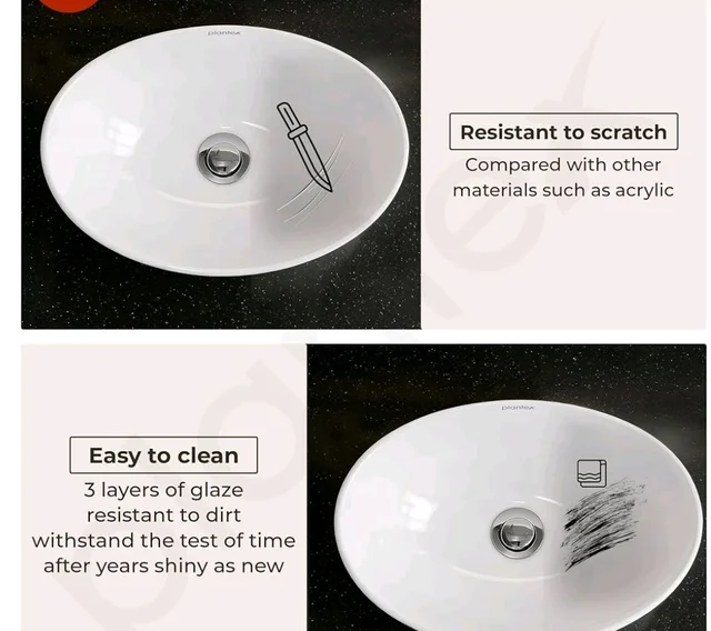 Plantex Ceramic Table Top Oval Wash Basin for Bathroom/Countertop Bathroom Sink/Bathroom Basin with 10 Years Glaze Warranty by Plantex (White - 16.5 x 13.5 x 7 Inch)
