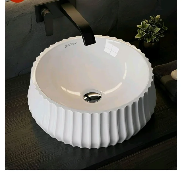 Plantex Ceramic Basin/Countertop Vessel Sink/Tabletop Wash Basin/Washbasin for Bathroom with 10 Years Glaze Warranty by Plantex (White Glossy - 14 x 14 x 5 Inch)