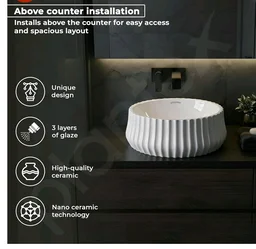 Plantex Ceramic Basin/Countertop Vessel Sink/Tabletop Wash Basin/Washbasin for Bathroom with 10 Years Glaze Warranty by Plantex (White Glossy - 14 x 14 x 5 Inch)