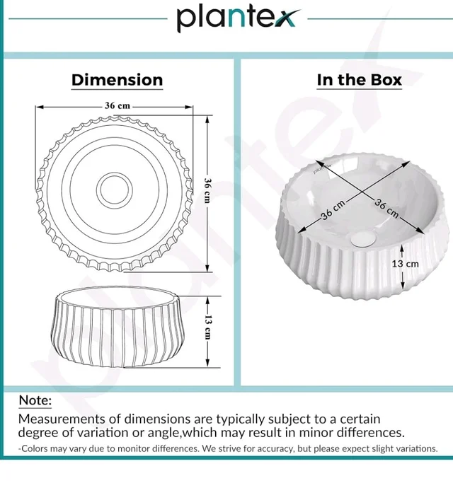 Plantex Ceramic Basin/Countertop Vessel Sink/Tabletop Wash Basin/Washbasin for Bathroom with 10 Years Glaze Warranty by Plantex (White Glossy - 14 x 14 x 5 Inch)