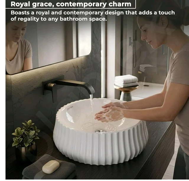 Plantex Ceramic Basin/Countertop Vessel Sink/Tabletop Wash Basin/Washbasin for Bathroom with 10 Years Glaze Warranty by Plantex (White Glossy - 14 x 14 x 5 Inch)