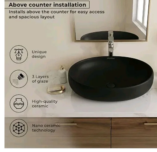 Plantex Ceramic Wash Basin for Bathroom/Table Top Basin/Black Washbasin for Hotel/Restaurant (Matt Black - 23 x 15 x 5.5 Inch)
