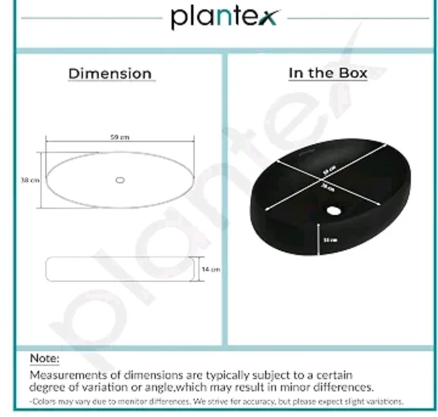 Plantex Ceramic Wash Basin for Bathroom/Table Top Basin/Black Washbasin for Hotel/Restaurant (Matt Black - 23 x 15 x 5.5 Inch)