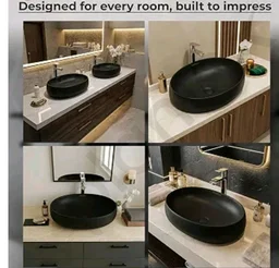 Plantex Ceramic Wash Basin for Bathroom/Table Top Basin/Black Washbasin for Hotel/Restaurant (Matt Black - 23 x 15 x 5.5 Inch)