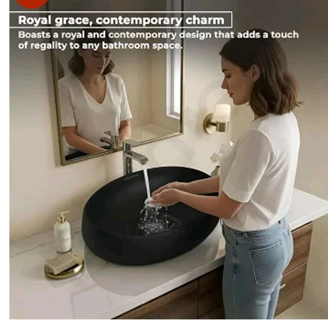 Plantex Ceramic Wash Basin for Bathroom/Table Top Basin/Black Washbasin for Hotel/Restaurant (Matt Black - 23 x 15 x 5.5 Inch)