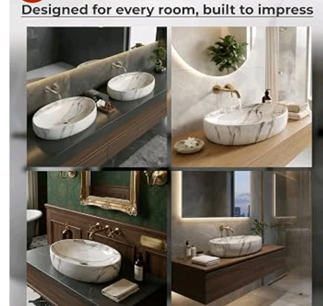 Plantex Basin for Bathroom/Ceramic Table Top Wash Basin/Over Counter Washbasin for Restaurant/Hotel (CRETA-NS-203-Marble Finis, 23 x 15 x 5.5 Inch)
Amazon's Choice