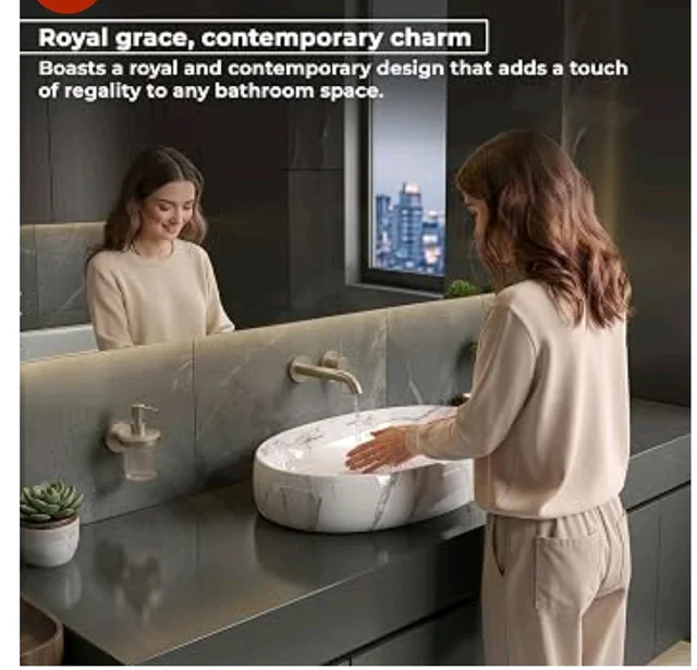 Plantex Basin for Bathroom/Ceramic Table Top Wash Basin/Over Counter Washbasin for Restaurant/Hotel (CRETA-NS-203-Marble Finis, 23 x 15 x 5.5 Inch)
Amazon's Choice