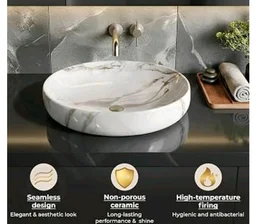 Plantex Basin for Bathroom/Ceramic Table Top Wash Basin/Over Counter Washbasin for Restaurant/Hotel (CRETA-NS-203-Marble Finis, 23 x 15 x 5.5 Inch)
Amazon's Choice