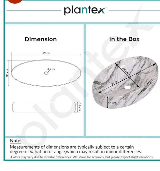 Plantex Basin for Bathroom/Table top Ceramic Wash Basin/Counter Top Basin for Home/Office - (CRETA, 23 x 15 x 5.54 Inch)