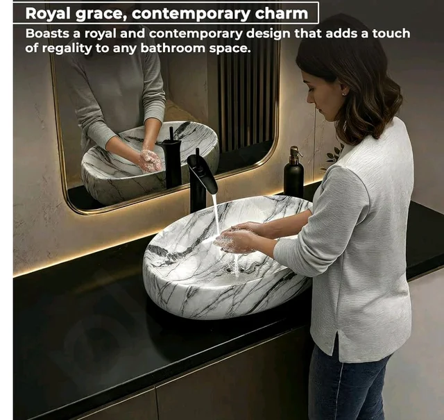 Plantex Basin for Bathroom/Table top Ceramic Wash Basin/Counter Top Basin for Home/Office - (CRETA, 23 x 15 x 5.54 Inch)