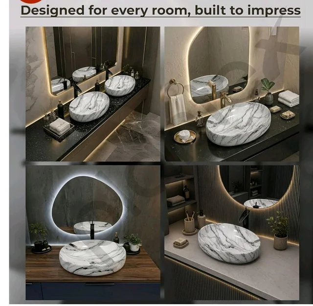 Plantex Basin for Bathroom/Table top Ceramic Wash Basin/Counter Top Basin for Home/Office - (CRETA, 23 x 15 x 5.54 Inch)
