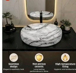Plantex Basin for Bathroom/Table top Ceramic Wash Basin/Counter Top Basin for Home/Office - (CRETA, 23 x 15 x 5.54 Inch)