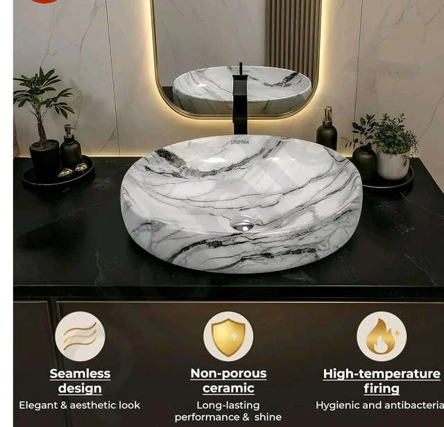 Plantex Basin for Bathroom/Table top Ceramic Wash Basin/Counter Top Basin for Home/Office - (CRETA, 23 x 15 x 5.54 Inch)