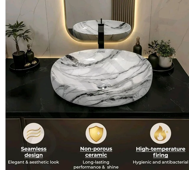 Plantex Basin for Bathroom/Table top Ceramic Wash Basin/Counter Top Basin for Home/Office - (CRETA, 23 x 15 x 5.54 Inch)