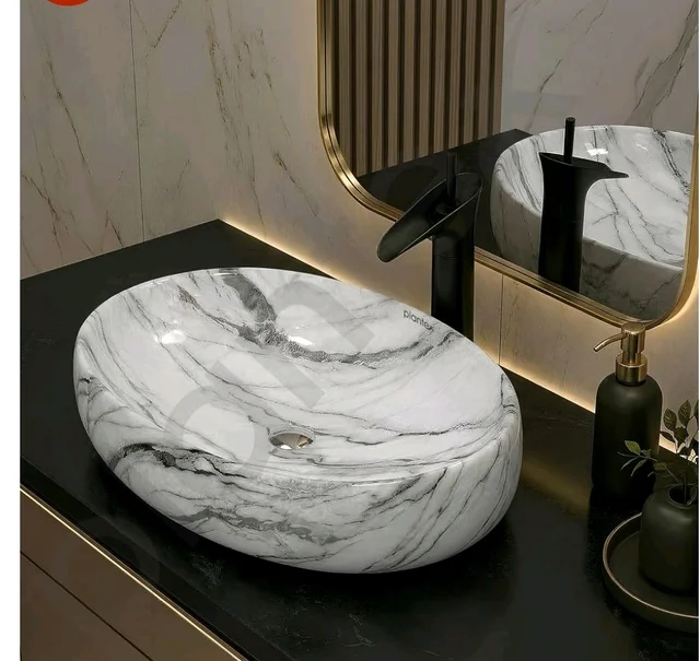 Plantex Basin for Bathroom/Table top Ceramic Wash Basin/Counter Top Basin for Home/Office - (CRETA, 23 x 15 x 5.54 Inch)
