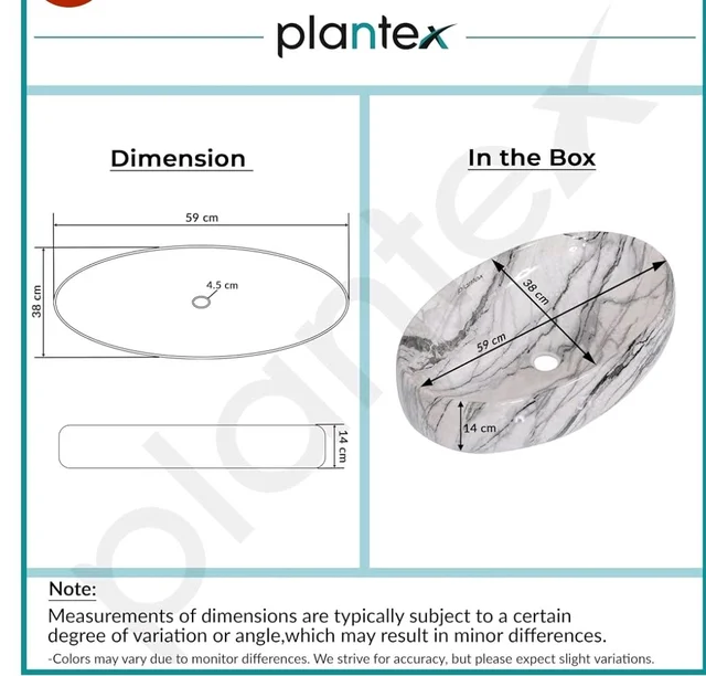 Plantex Basin for Bathroom/Table top Ceramic Wash Basin/Counter Top Basin for Home/Office - (CRETA, 23 x 15 x 5.54 Inch)