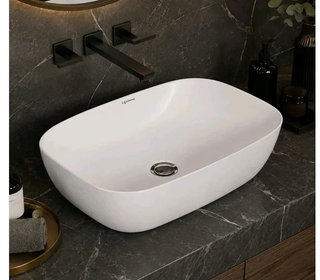 Lifelong Wash Basin for Bathroom - Tabletop Washbasin - Ceramic Glossy Rectangle Countertop Vessel Sink Ideal for Bathroom, Dining Hall & Vanity 33x46x16 cm (White, LLHIPB01)