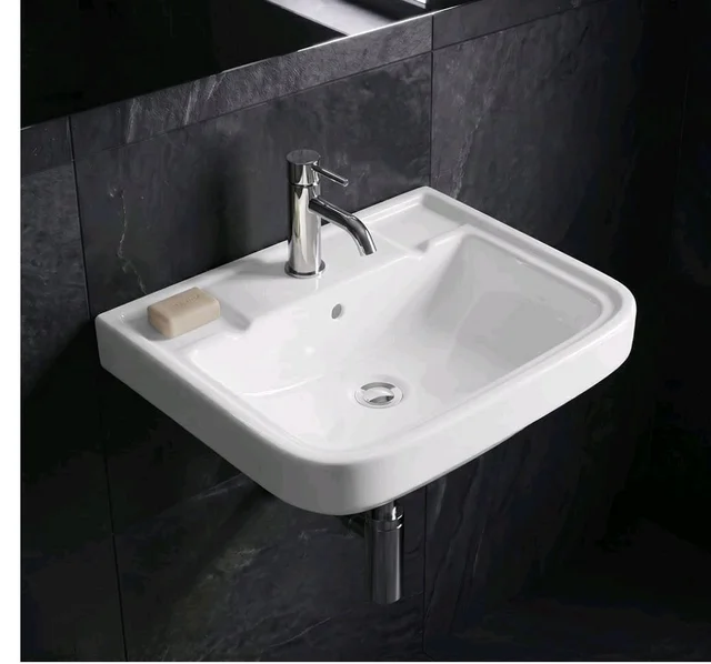 WASSMIST Wash Basin | Wall Hung Wash Basin for Bathroom with 10 Year Glaze Warranty | Premium Ceramic Compact Basin with Tap Hole (15.7 X 14 X 6.1 Inch)