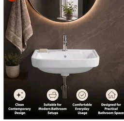 WASSMIST Wash Basin | Wall Hung Wash Basin for Bathroom with 10 Year Glaze Warranty | Premium Ceramic Compact Basin with Tap Hole (15.7 X 14 X 6.1 Inch)