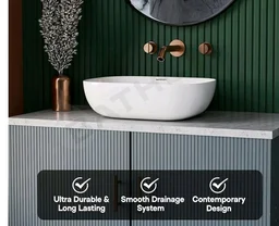 Designer Ceramic Wash Basin For Bathroom | Over Counter Bathroom Basin | Counter Top Bathroom Sink | Wash Basin For Restaurant, Hotel (18 x13 x 5 Inch) (13x18 White)
