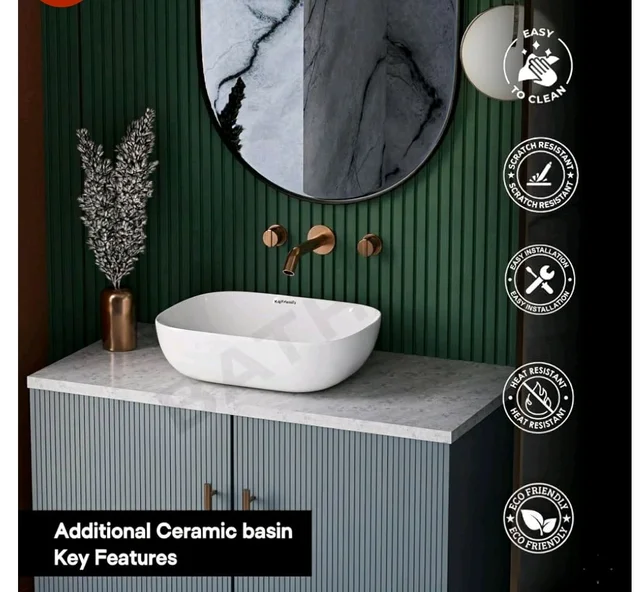Designer Ceramic Wash Basin For Bathroom | Over Counter Bathroom Basin | Counter Top Bathroom Sink | Wash Basin For Restaurant, Hotel (18 x13 x 5 Inch) (13x18 White)