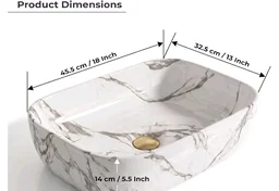 Designer Ceramic Wash Basin For Bathroom | Over Counter Bathroom Basin | Counter Top Bathroom Sink | Wash Basin For Restaurant, Hotel (18 x13 x 5 Inch) (White Black Marble)