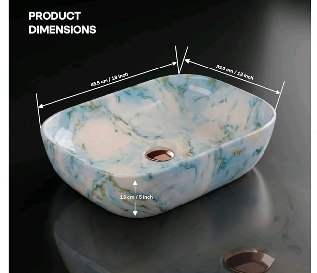 Designer Ceramic Wash Basin For Bathroom | Over Counter Bathroom Basin | Counter Top Bathroom Sink | Wash Basin For Restaurant, Hotel (18 x13 x 5 Inch) (157)