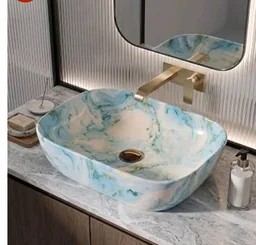 Designer Ceramic Wash Basin For Bathroom | Over Counter Bathroom Basin | Counter Top Bathroom Sink | Wash Basin For Restaurant, Hotel (18 x13 x 5 Inch) (157)