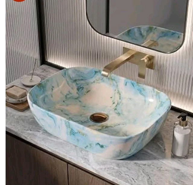 Designer Ceramic Wash Basin For Bathroom | Over Counter Bathroom Basin | Counter Top Bathroom Sink | Wash Basin For Restaurant, Hotel (18 x13 x 5 Inch) (157)
