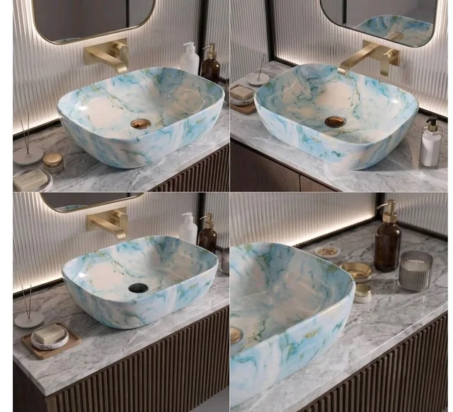 Designer Ceramic Wash Basin For Bathroom | Over Counter Bathroom Basin | Counter Top Bathroom Sink | Wash Basin For Restaurant, Hotel (18 x13 x 5 Inch) (157)