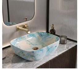 Designer Ceramic Wash Basin For Bathroom | Over Counter Bathroom Basin | Counter Top Bathroom Sink | Wash Basin For Restaurant, Hotel (18 x13 x 5 Inch) (157)
