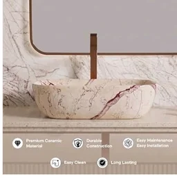 Designer Ceramic Wash Basin For Bathroom | Over Counter Bathroom Basin | Counter Top Bathroom Sink | Wash Basin For Restaurant, Hotel (18 x13 x 5 Inch) (Light Warm Beige)