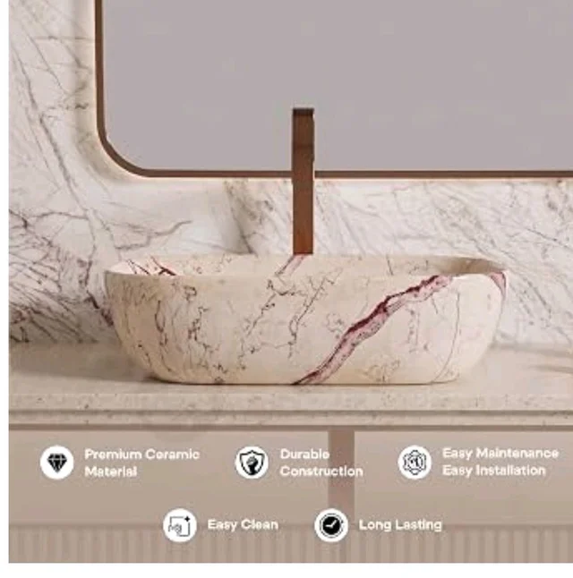 Designer Ceramic Wash Basin For Bathroom | Over Counter Bathroom Basin | Counter Top Bathroom Sink | Wash Basin For Restaurant, Hotel (18 x13 x 5 Inch) (Light Warm Beige)