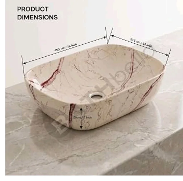 Designer Ceramic Wash Basin For Bathroom | Over Counter Bathroom Basin | Counter Top Bathroom Sink | Wash Basin For Restaurant, Hotel (18 x13 x 5 Inch) (Light Warm Beige)