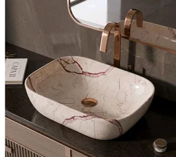 Designer Ceramic Wash Basin For Bathroom | Over Counter Bathroom Basin | Counter Top Bathroom Sink | Wash Basin For Restaurant, Hotel (18 x13 x 5 Inch) (Light Warm Beige)