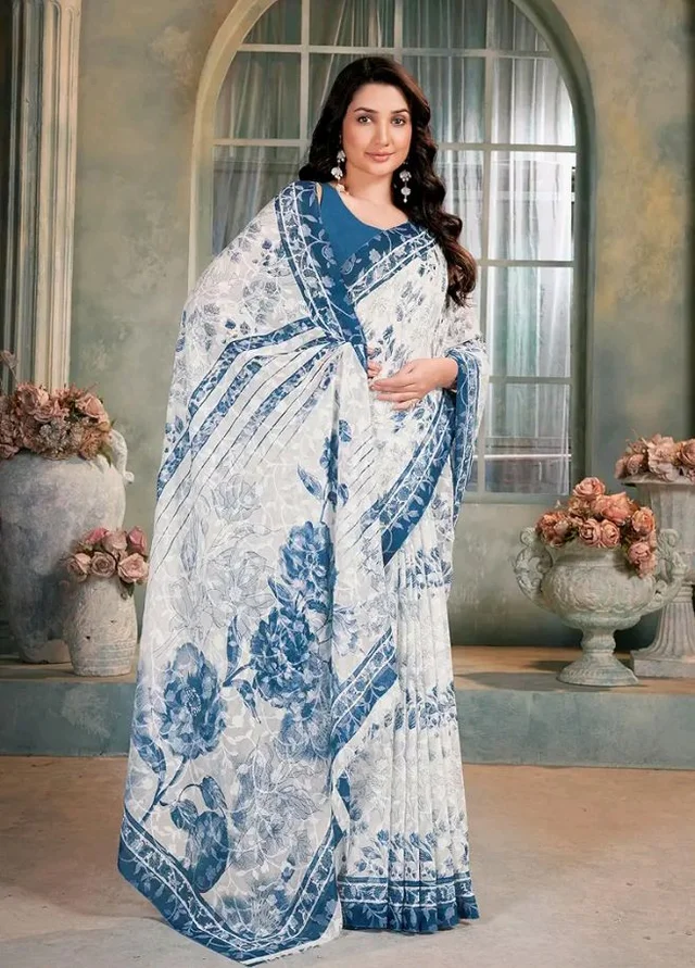 Garden Vareli Summer Roganza Viscose Brasso Floral Print Saree
