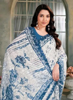 Garden Vareli Summer Roganza Viscose Brasso Floral Print Saree