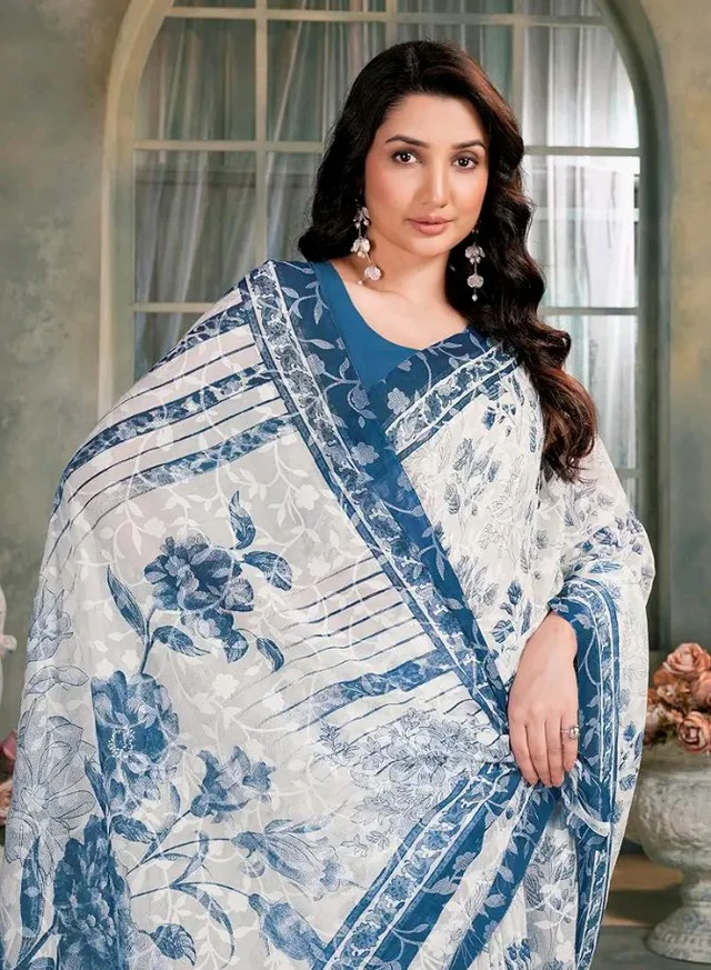 Garden Vareli Summer Roganza Viscose Brasso Floral Print Saree