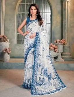 Garden Vareli Summer Roganza Viscose Brasso Floral Print Saree
