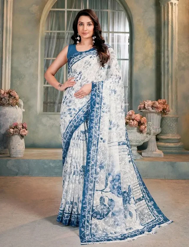 Garden Vareli Summer Roganza Viscose Brasso Floral Print Saree