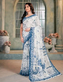 Garden Vareli Summer Roganza Viscose Brasso Floral Print Saree