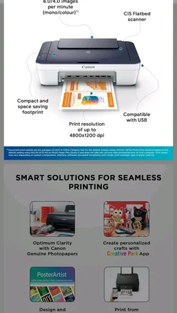 Canon PIXMA MG2577s All in One Non Wifi Inkjet Colour Printer with Scanner for Home, upto 100 Black and 100 Colour prints