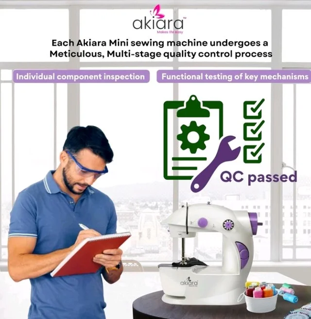 Akiara Mini Sewing Machine Electric | Portable Stitching Machine
Stitching machine for home tailoring with extension table, foot pedal, LED light. Includes 1 Year Warranty.
