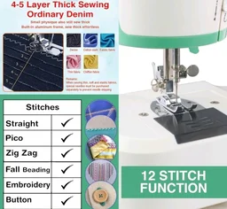 Akiara Sewing Machine Electric | 12 Stitch Patterns Silai Machine
Stitching Machine for Home Tailoring with Zig Zag & Pico Stitch includes foot pedal, LED light & accessories. 2 Year Warranty