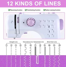 JUCVNB Mini Portable Sewing Machine for Beginners & Kids, Battery Powered, Purple, with 12 Built-in Stitch Patterns and 2-Speed Foot Pedal