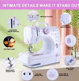 JUCVNB Mini Portable Sewing Machine for Beginners & Kids, Battery Powered, Purple, with 12 Built-in Stitch Patterns and 2-Speed Foot Pedal