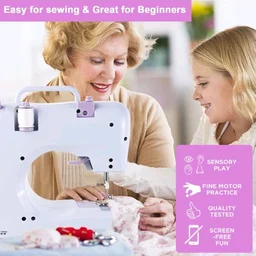 JUCVNB Mini Portable Sewing Machine for Beginners & Kids, Battery Powered, Purple, with 12 Built-in Stitch Patterns and 2-Speed Foot Pedal