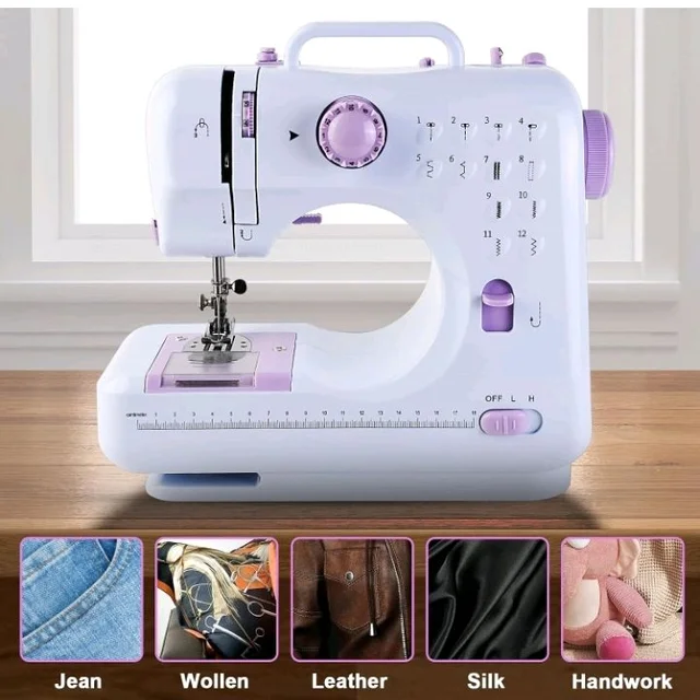 JUCVNB Mini Portable Sewing Machine for Beginners & Kids, Battery Powered, Purple, with 12 Built-in Stitch Patterns and 2-Speed Foot Pedal